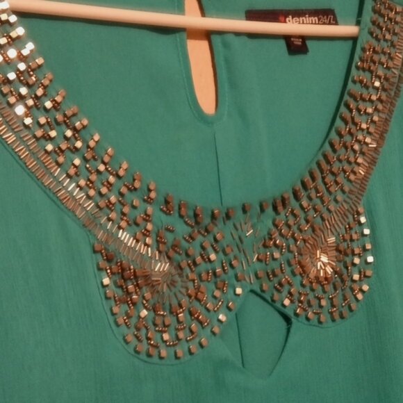 Denim 24/7 Teal Asymmetrical Dress with Silver Embellishments - Picture 3 of 11